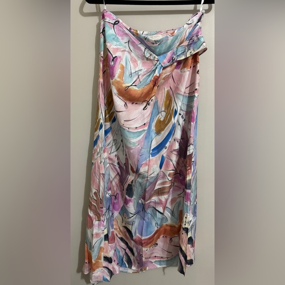 Ted Baker Kiylie Asymmetric Twist Slip Midi Skirt Size 3 Ivory Floral - Picture 3 of 11